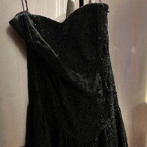 Black strapless t length dress